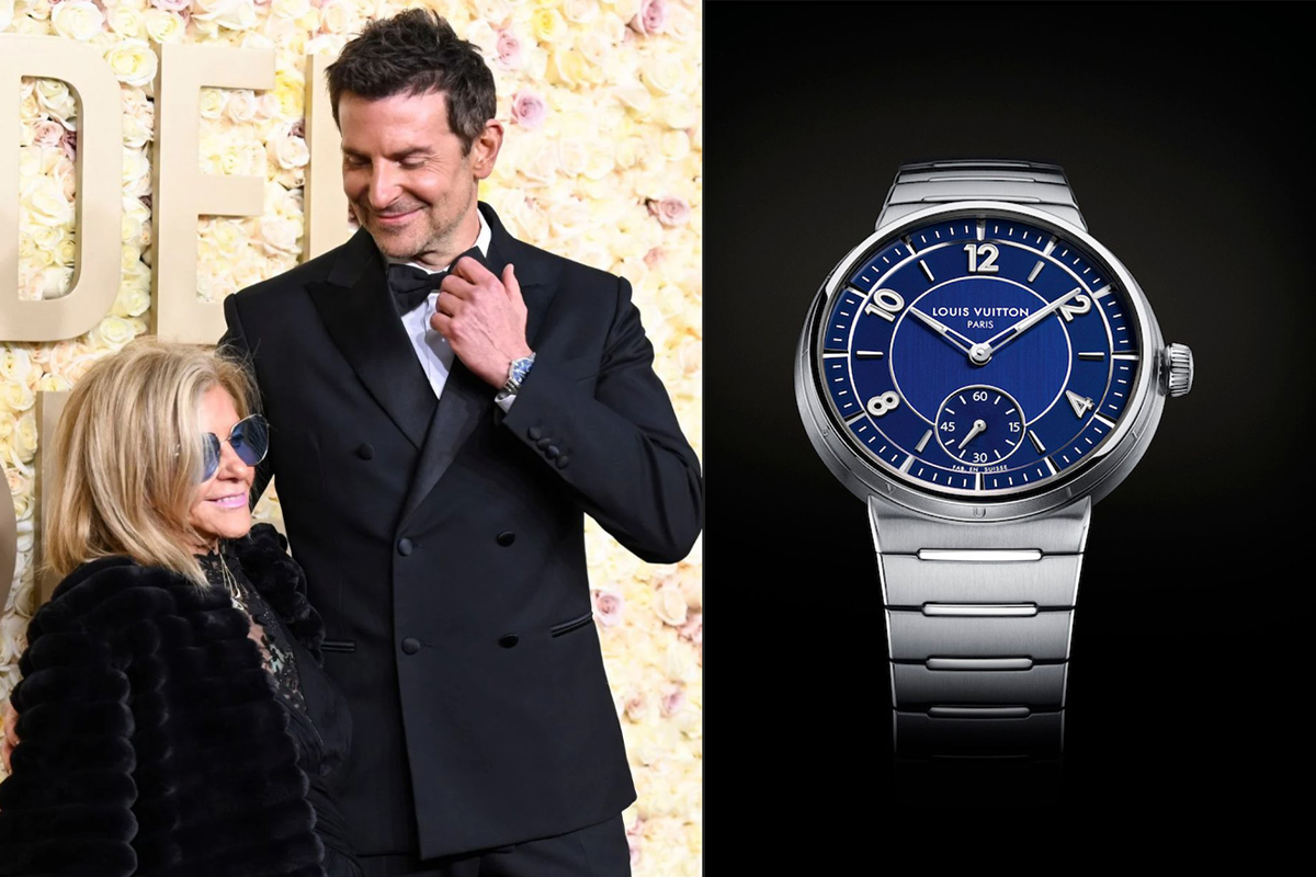 Bradley Cooper's Louis Vuitton Tambour: Cooper was nominated for Best Performance by an Actor in a Drama Motion Picture and Best Director in a Motion Picture. He graced the Golden Globes and looked dapper in a blue dial Louis Vuitton Tambour.