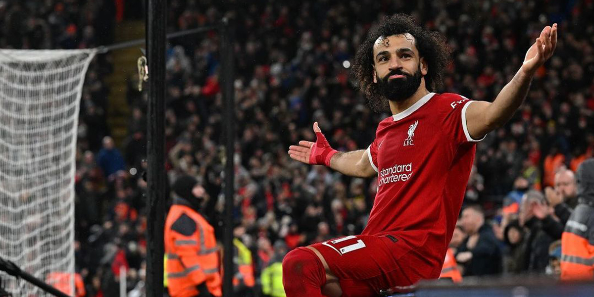 Mohamed Salah celebrating in the Liverpool vs New Castle match