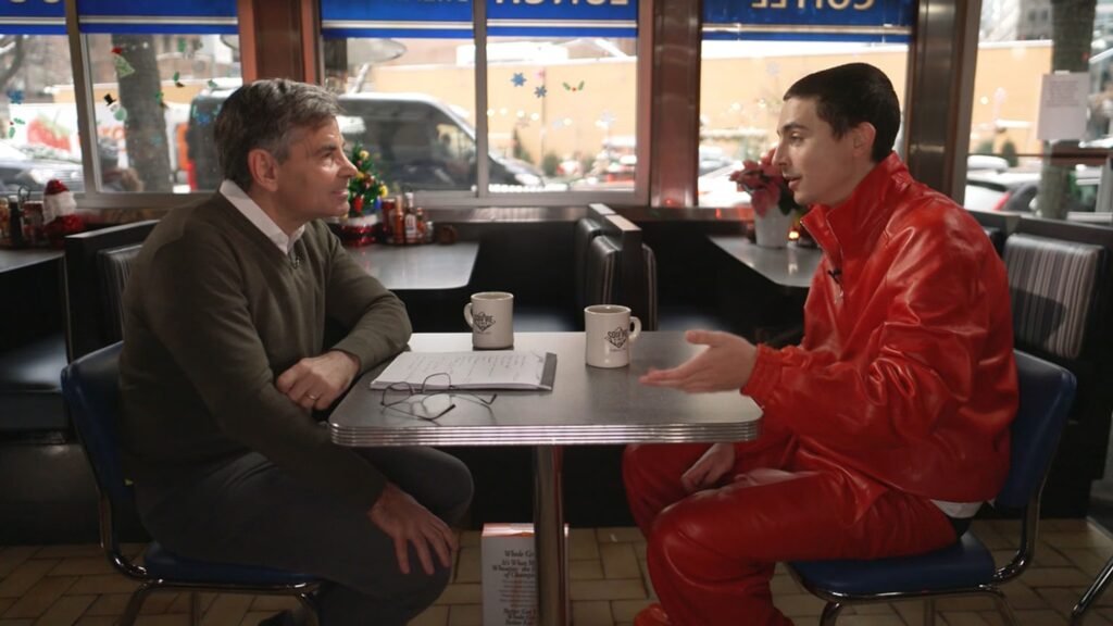 Chalamet unmasked in the "4Raw" remix promoting Marty Supreme movie.