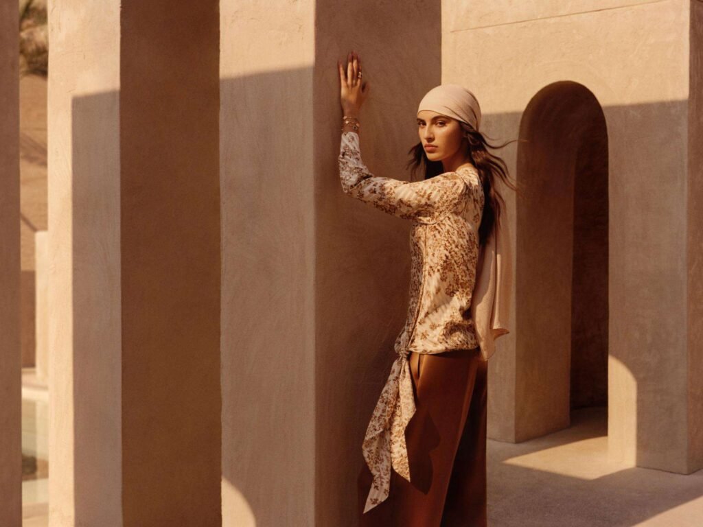 Louis Vuitton Mirage collection glossy silk abaya for Ramadan 2026.